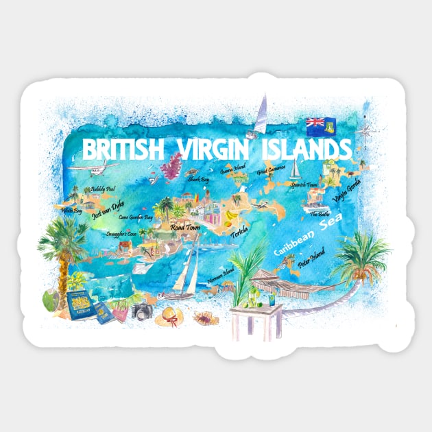 British_Virgin_Islands_ Illustrated_ Travel_ Map_ with_ Roads_ and_ HighlightsS Sticker by artshop77